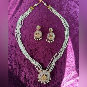 Elegant Gold polki diamond and 6layer pearl Necklace Set